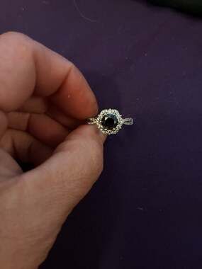 Black and White Diamond Halo Engagement Ring in 10K White Gold with Split Shank